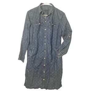 Talbots Long Sleeve Denim Diamond Pattern Shirt Dress w/ Pockets Size 4
